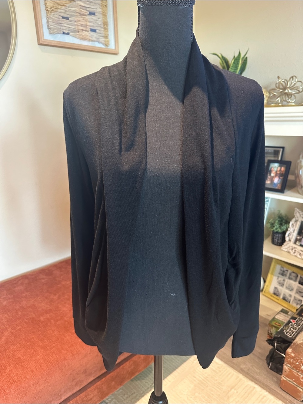 Ambiance Black Open-Front Draped Cardigan Blazer